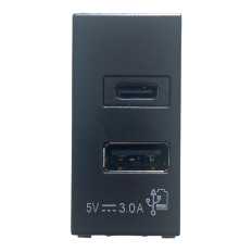Alimentatore Presa USB 5V 3,0A 2 Uscite A+C per Vimar Arkè GRIGIA