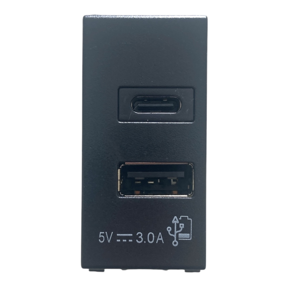 Alimentatore Presa USB 5V 3,0A 2 Uscite A+C per Vimar Arkè GRIGIA