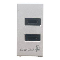 Alimentatore Presa USB 5V 3,0A 2 Uscite A+C per Vimar Arkè BIANCA