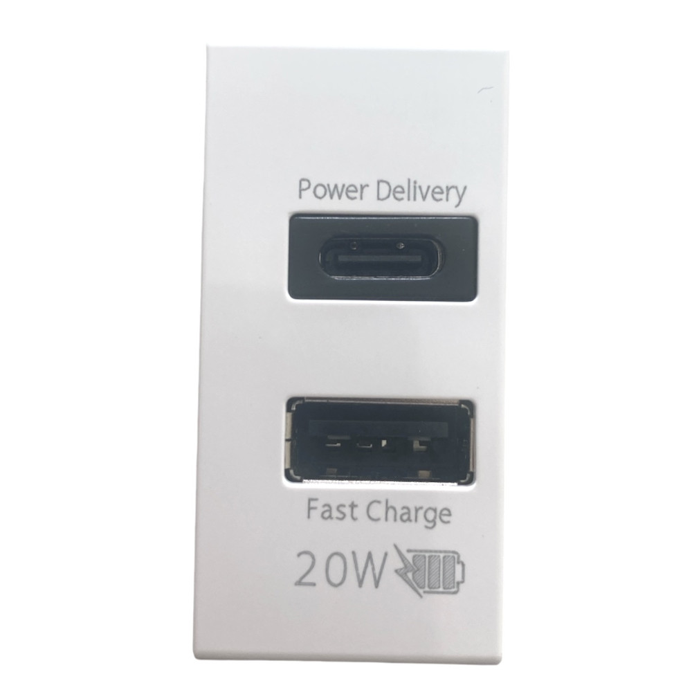 Alimentatore Presa USB 5V 3,0A 2 Uscite A+C per Vimar Plana BIANCA