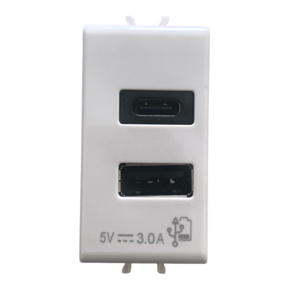 Alimentatore Presa USB 5V 3,0A 2 Uscite A+C per Bticino MATIX BIANCA