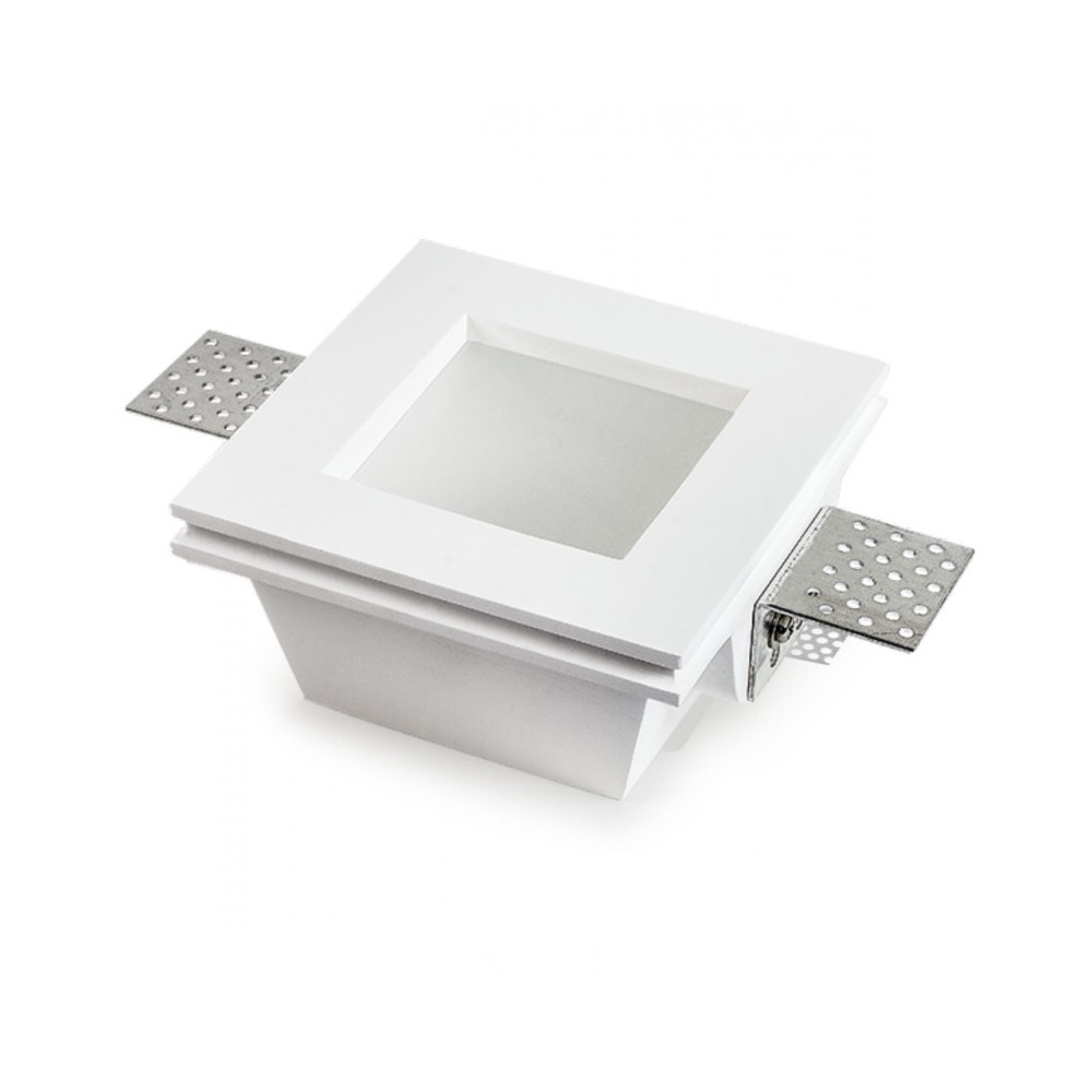 Faretto in GESSO CON VETRO SATINATO, Quadrato per cartongesso, 1xGU10 230V, Bianco, IP20