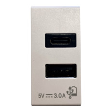 Alimentatore Presa USB 5V 3,0A 2 Uscite A+C per Bticino LIVING LIGHT BIANCA