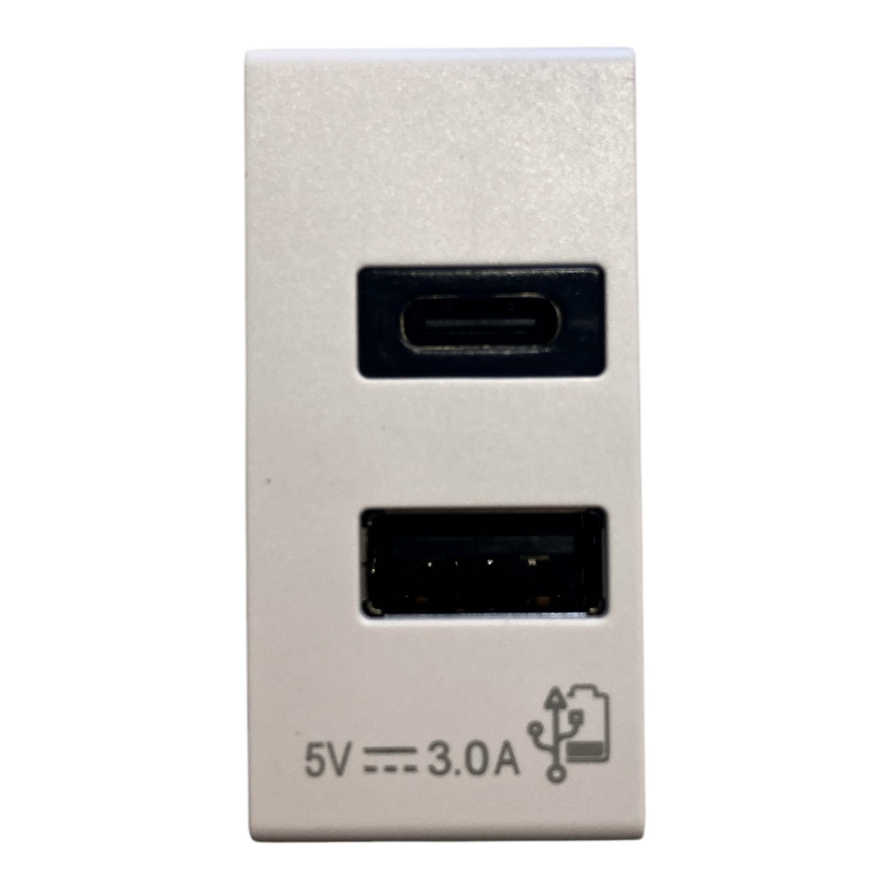 Alimentatore Presa USB 5V 3,0A 2 Uscite A+C per Bticino LIVING LIGHT BIANCA