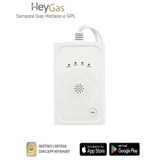 Hey Gas - Rilevatore di GAS METANO e GPL, Smart Wi-Fi, uscita per elettrovalvola.