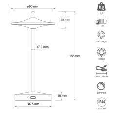 Lampada da tavolo in alluminio a batteria 1W Verde, Soft Touch, Luce Calda 3000K