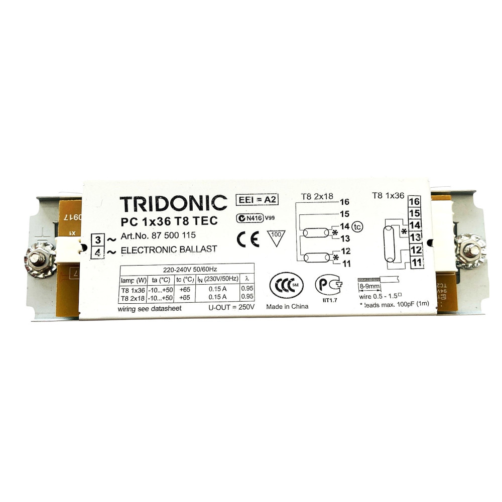 Ballast Elettronico per tubi fluorescenti T8 1x36W o 2X18W - TRIDONIC 87500115