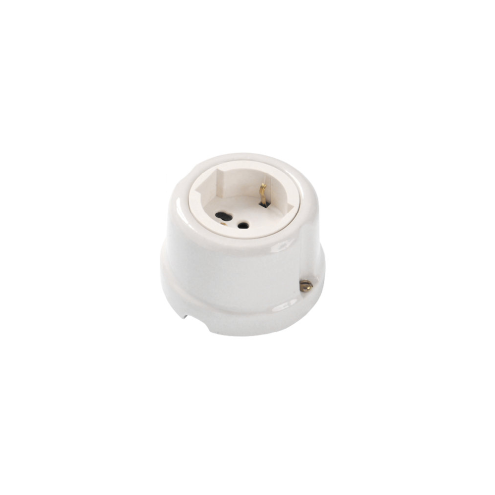 FAI 9010/UN/BI Presa UNIVERSALE Schuko-Bivalente in ceramica BIANCO stile RETRO'