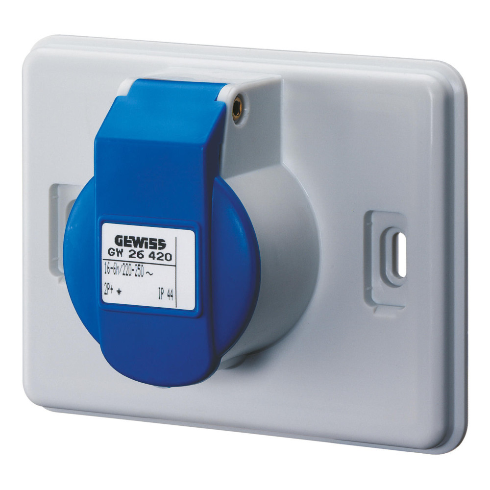 GEWISS 26420 PRESA INDUSTRIALE PER SCATOLA DA INCASSO 503, 2P+T 16A 6H 250V IP44 - BLU