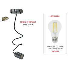 KIT VINTAGE PENDEL IN METALLO "NERO PERLA" + LAMPADA LED E27 11W LUCE CALDA 3000K