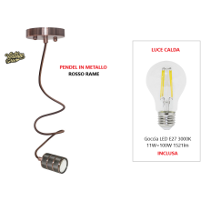 KIT VINTAGE PENDEL IN METALLO "ROSSO RAME" + LAMPADA LED E27 11W LUCE CALDA 3000K