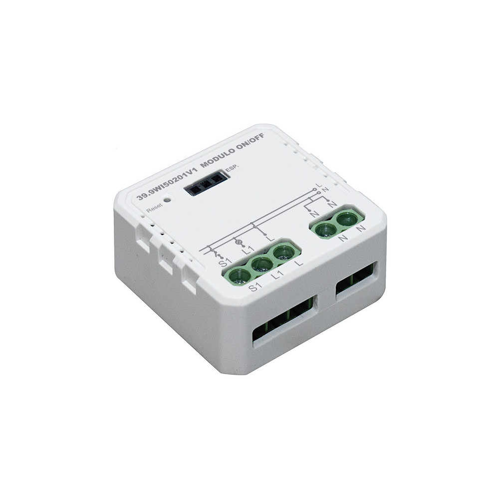Modulo 1CH Relè ON/OFF uscita 230V~, 250W LED, 2300W Incandescenza, Wireless + RF 2,4GHz, pulsante/interruttore cablato