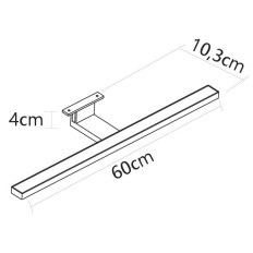 APPLIQUE a LED Specchio Bagno, IP44, 9W, 820lm, Luce 3000K/4000K/6000K, 600x103x40mm, Cromata, con staffa a muro e specchio.