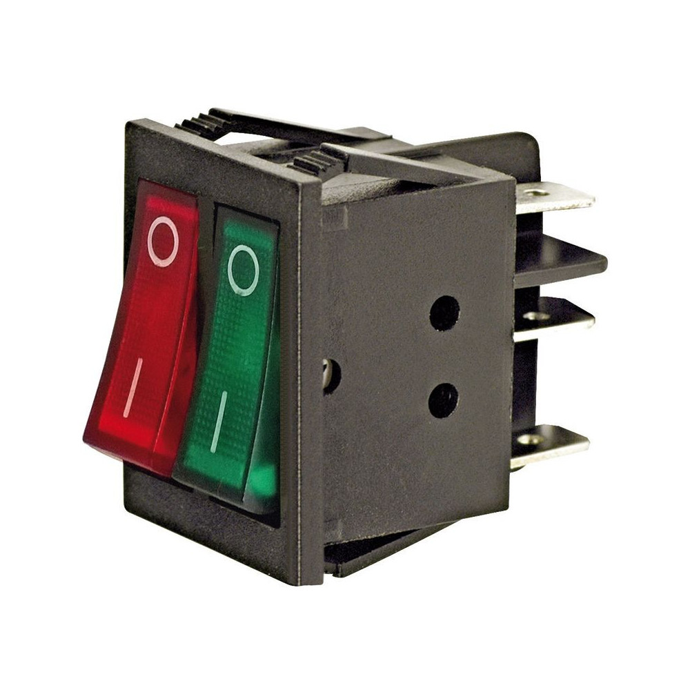 Interruttore luminoso DOPPIO da incasso 16A 250V, tasti Rosso/Verde
