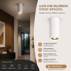 Faretto PLAFONE in GESSO, Rotondo, 1xGU10 230V, Bianco, Ø 70 x H140 mm