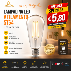 Lampada LED ST64 Filamento White E27 9W 2700K 1055lm 230V Dimmerabile
