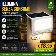 PROIETTORE LED ad energia SOLARE Multifunzione con sensore, 4000K, 500LM, Bianco