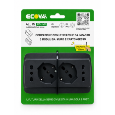 Multipresa da incasso 503 con 2 Prese Schuko + 2 Prese Bipasso NERA