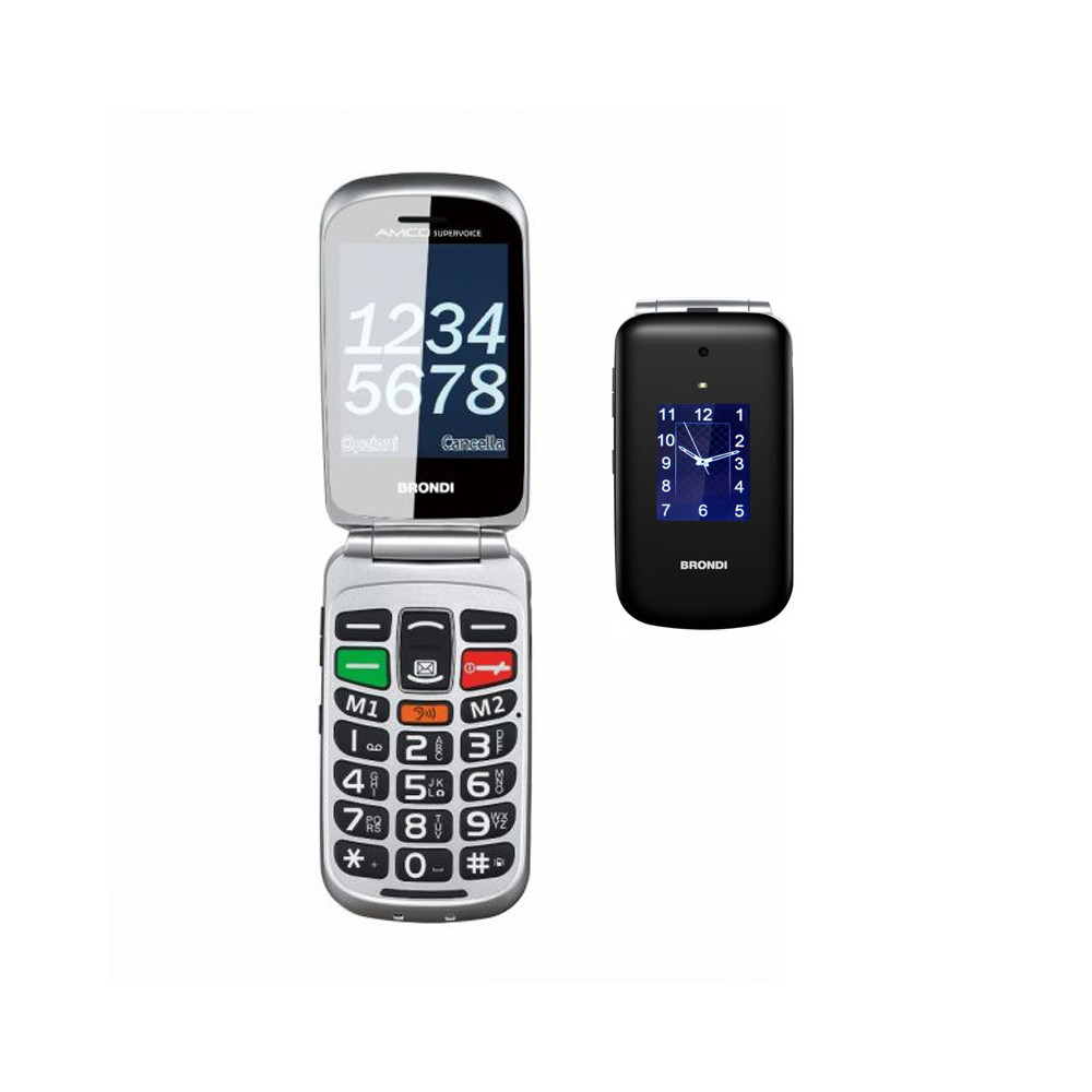 BRONDI AMICO SUPERVOICE (NERO/ARGENTO) - TELEFONO CELLULARE PER ANZIANI - TASTO SOS - AUDIO AMPLIFICATO - CONTROLLO REMOTO -