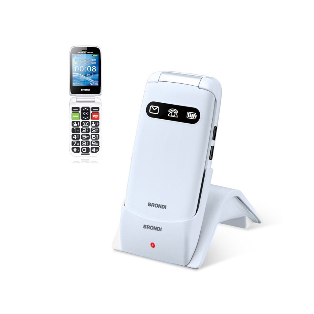 BRONDI AMICO FAVOLOSO (BIANCO METAL) - TELEFONO CELLULARE PER ANZIANI - TASTO SOS - TORCIA - CONTROLLO REMOTO - ANNUNCIO VOCALE