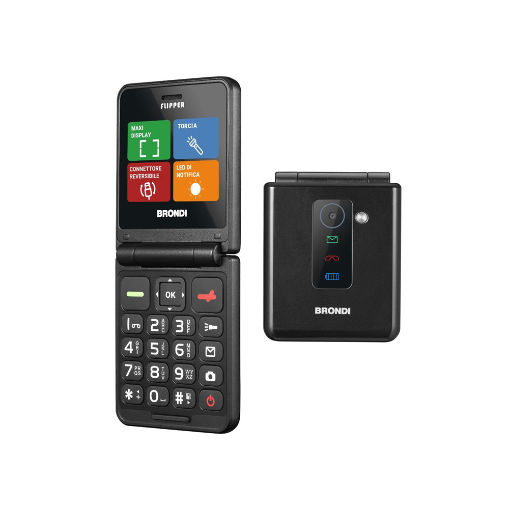 BRONDI FLIPPER (NERO) - TELEFONO CELLULARE - TORCIA - FOTOCAMERA