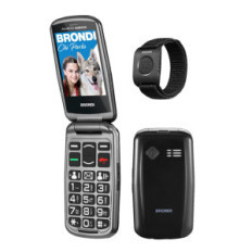 BRONDI AMICO SICURO PLUS (NERO) - TELEFONO CELLULARE PER ANZIANI - TASTO SOS - CONTROLLO REMOTO - ANNUNCIO VOCALE - BASE DI