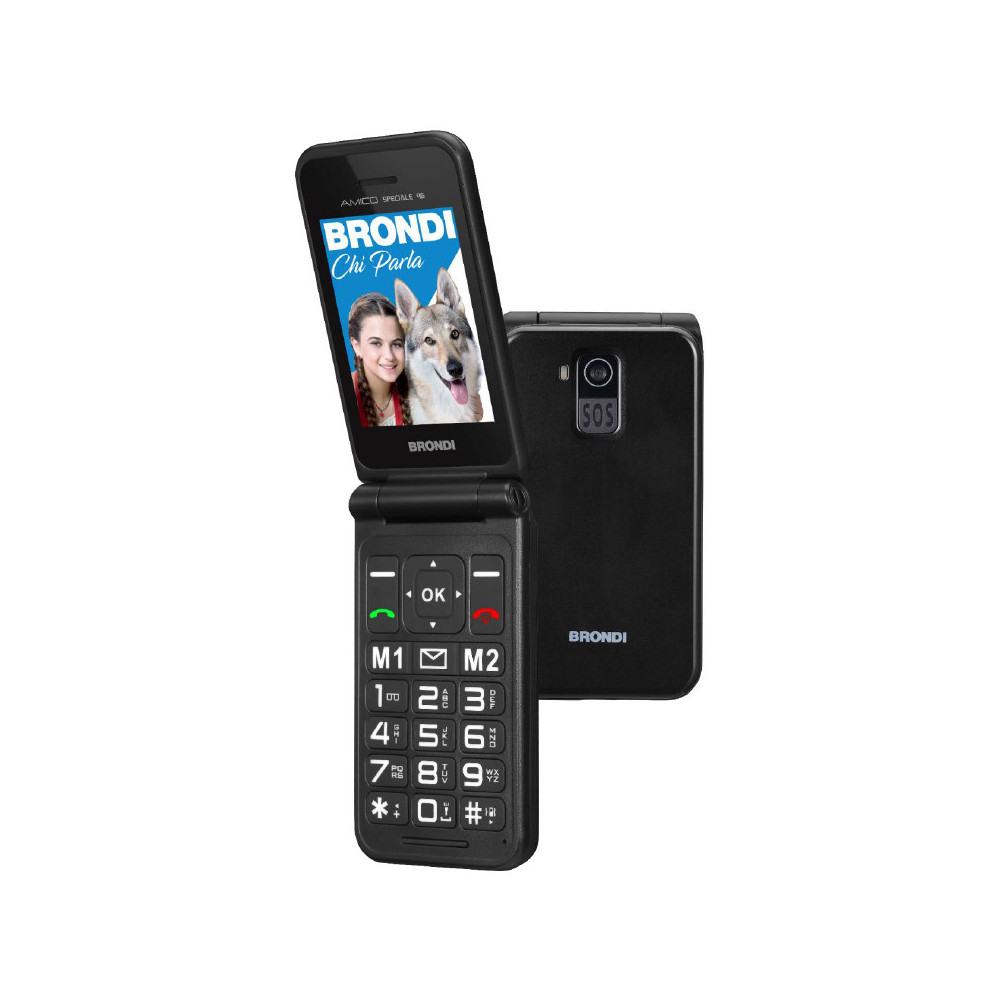 BRONDI AMICO SPECIALE 4G (NERO) - TELEFONO CELLULARE PER ANZIANI - TASTO SOS - TORCIA - CONTROLLO REMOTO - FOTOCAMERA -