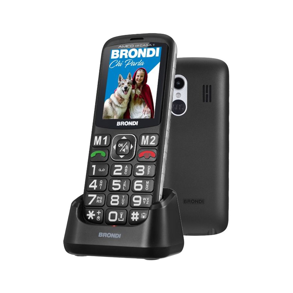 BRONDI AMICO DI CASA+ (NERO) - TELEFONO CELLULARE PER ANZIANI CON BASE