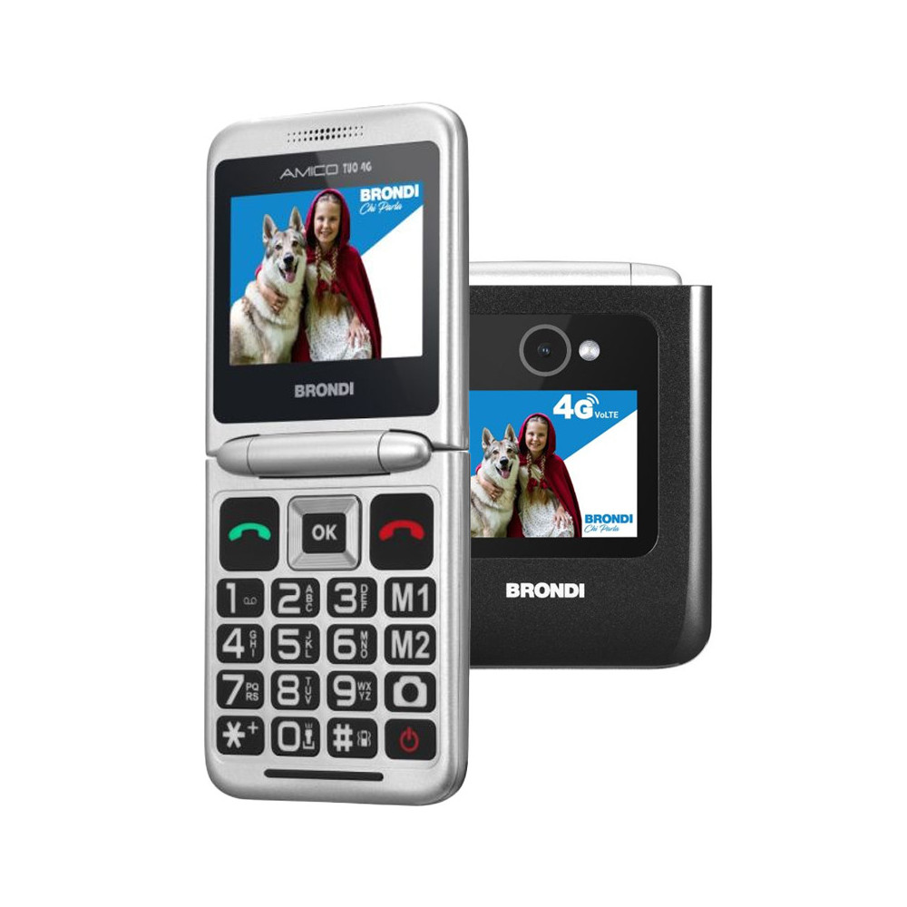 BRONDI AMICO TUO 4G (NERO) - TELEFONO CELLULARE PER ANZIANI - TASTO SOS - CONTROLLO REMOTO - DOPPIO DISPLAY