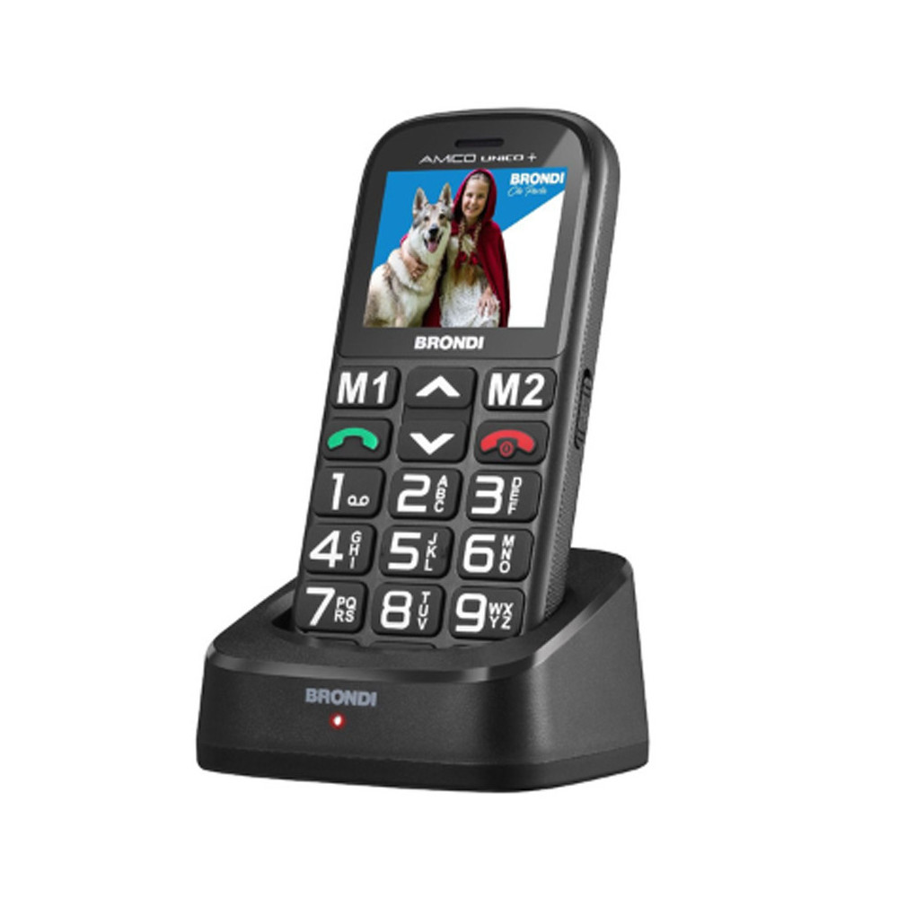 BRONDI AMICO UNICO+ (NERO) + BASE - TELEFONO CELLULARE PER ANZIANI - TASTO SOS - TORCIA - CONTROLLO REMOTO - ANNUNCIO VOCALE