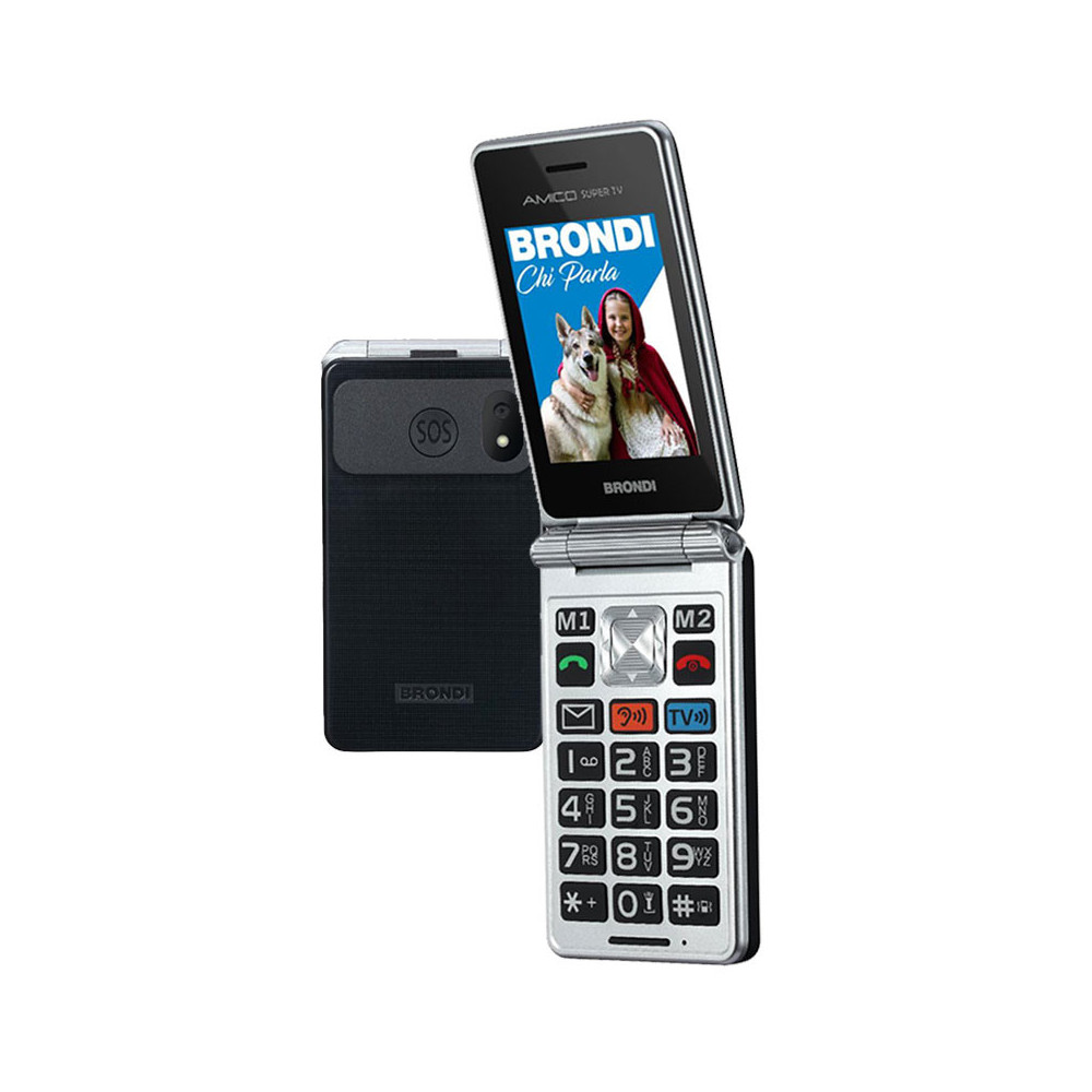 BRONDI AMICO SUPER TV (GUNMETAL GREY) - TELEFONO CELLULARE PER ANZIANI - TASTO SOS - CONTROLLO REMOTO - DOPPIO DISPLAY