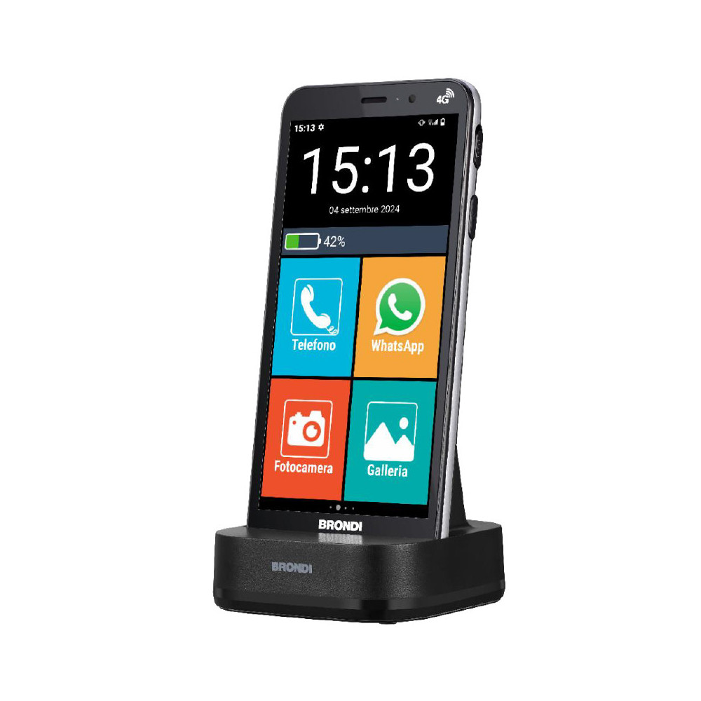 BRONDI AMICO VERO 4G+ (NERO) + FLIP COVER - SMARTPHONE PER ANZIANI - TASTO SOS - TORCIA - GPS - NOTIFICA AI PARENTI IN CASO DI