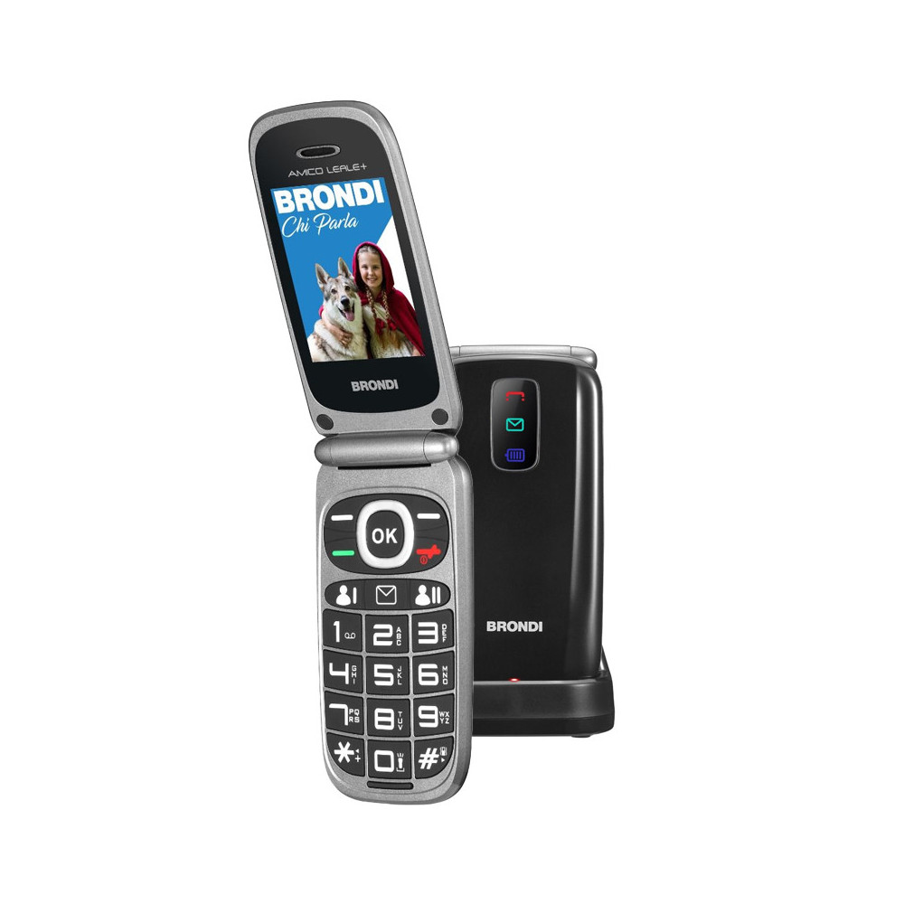 BRONDI AMICO LEALE+ (NERO) - TELEFONO CELLULARE PER ANZIANI - TASTO SOS - CONTROLLO REMOTO - ANNUNCIO VOCALE