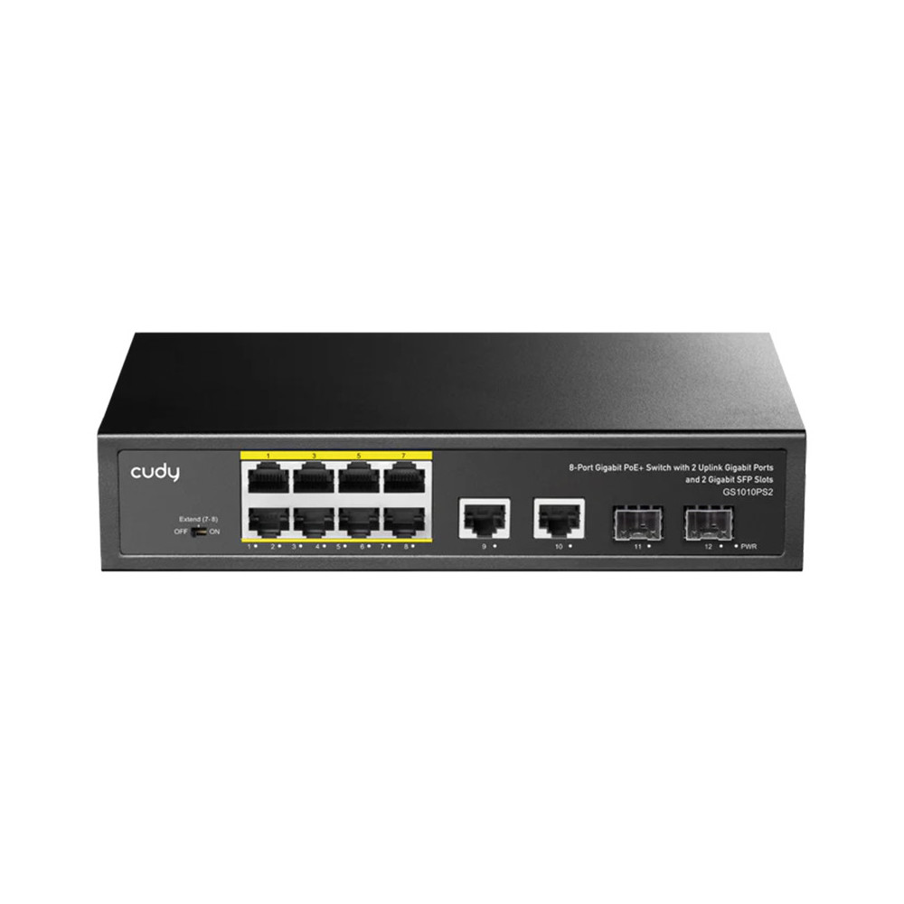 CUDY GS1010PS2 - SWITCH 8 PT GIGABIT POE+ - 2 GIGABIT UPLINK PT - 2 GIGABIT SFP SLOT 120W
