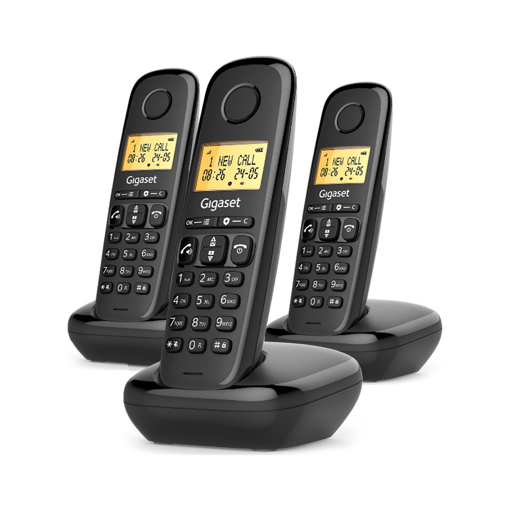 GIGASET START 100 TRIO (NERO) - TELEFONO CORDLESS TRIPLO - VIVAVOCE - FUNZIONE SVEGLIA