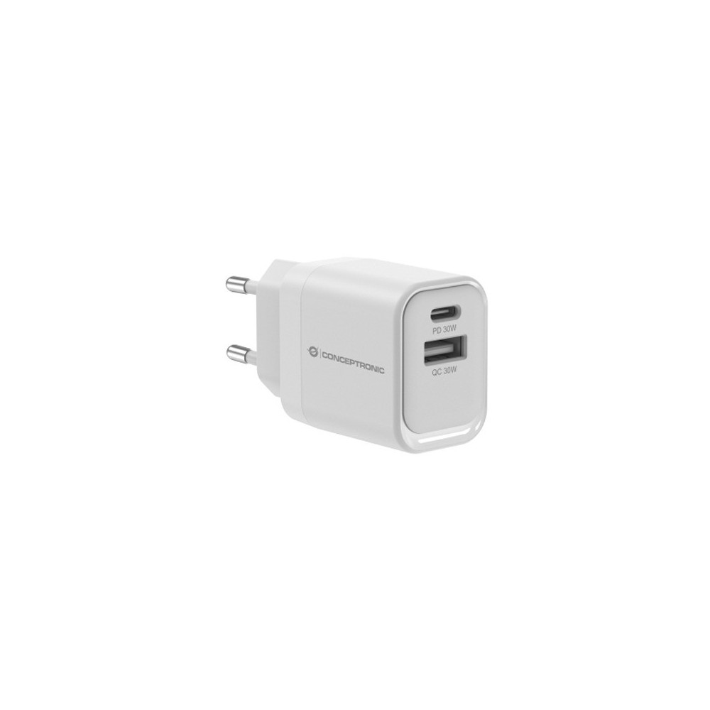 CONCEPTRONIC ALTHEA19W33 - CHARGER 2-PORT 33W GAN USB-C X 1, USB-A X 1, QC 3.0, PPS, PD 3.0, WHITE