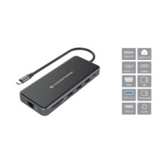 CONCEPTRONIC DONN15G - DOCKING STATION 12-IN-1 USB-C (M) 3.2 / HDMI, VGA, USB-C DATA, USB 3.0, USB 2.0, SD, TF/MICROSD, AUDIO,
