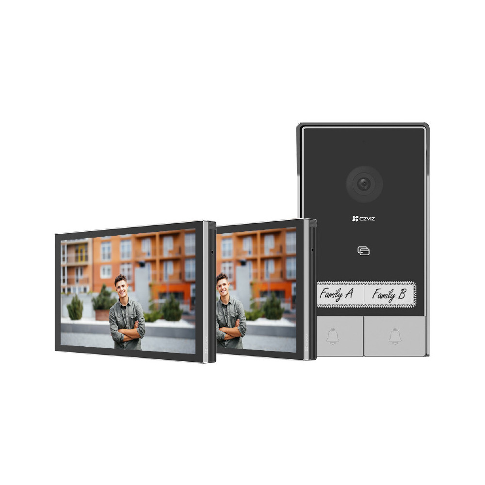 EZVIZ HP7 2-FAMILY KIT - VIDEOCITOFONO BIFAMILIARE - 2 SCHERMI TOUCH 7" 2K - CONTROLLO REMOTO - RILEVAMENTO MOVIMENTO - AUDIO