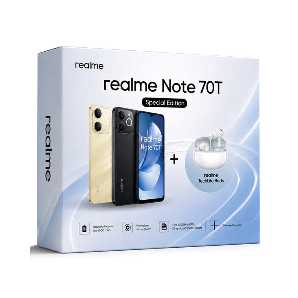 REALME NOTE 70T (OBSIDIAN BLACK) - SMARTPHONE 6.74" - RAM 4GB - STORAGE 256GB + REALME TECHLIFE BUDS