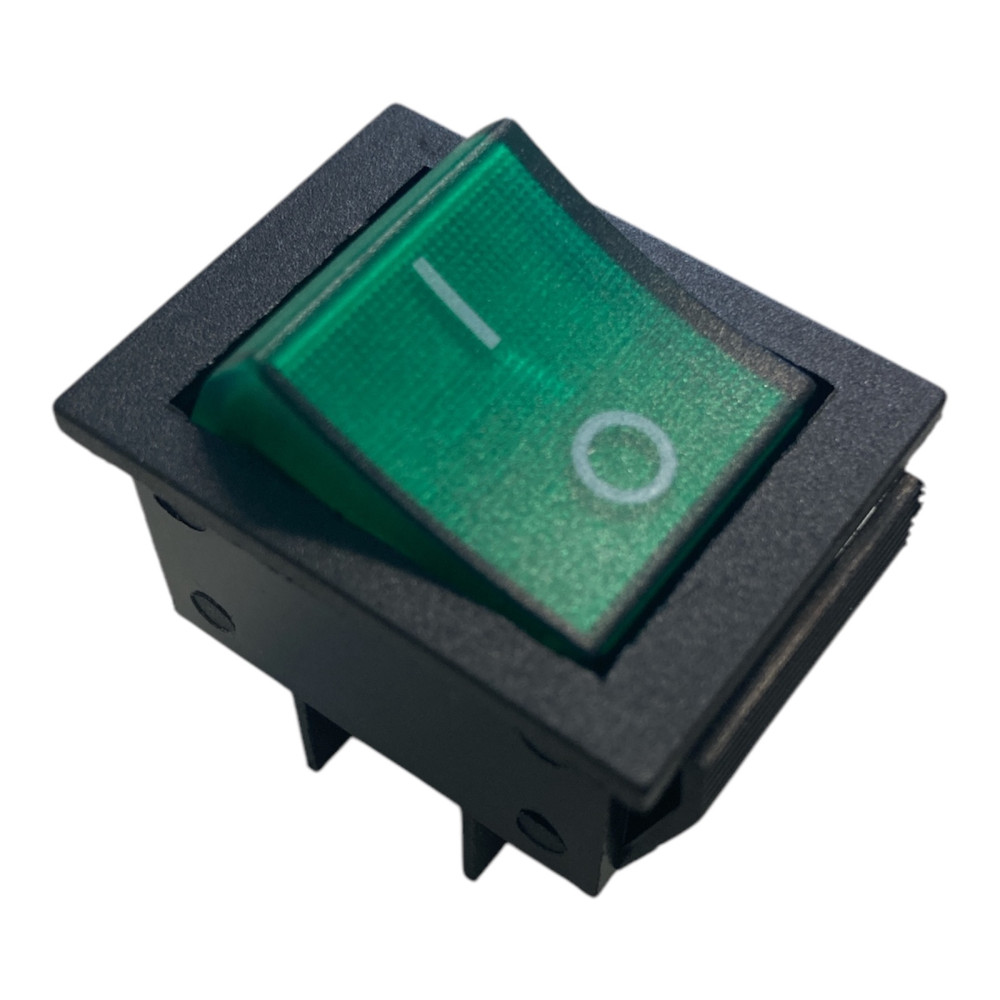 Interruttore Bipolare Luminoso VERDE 0-1 15A 250V a bilanciere, foro 22x30mm