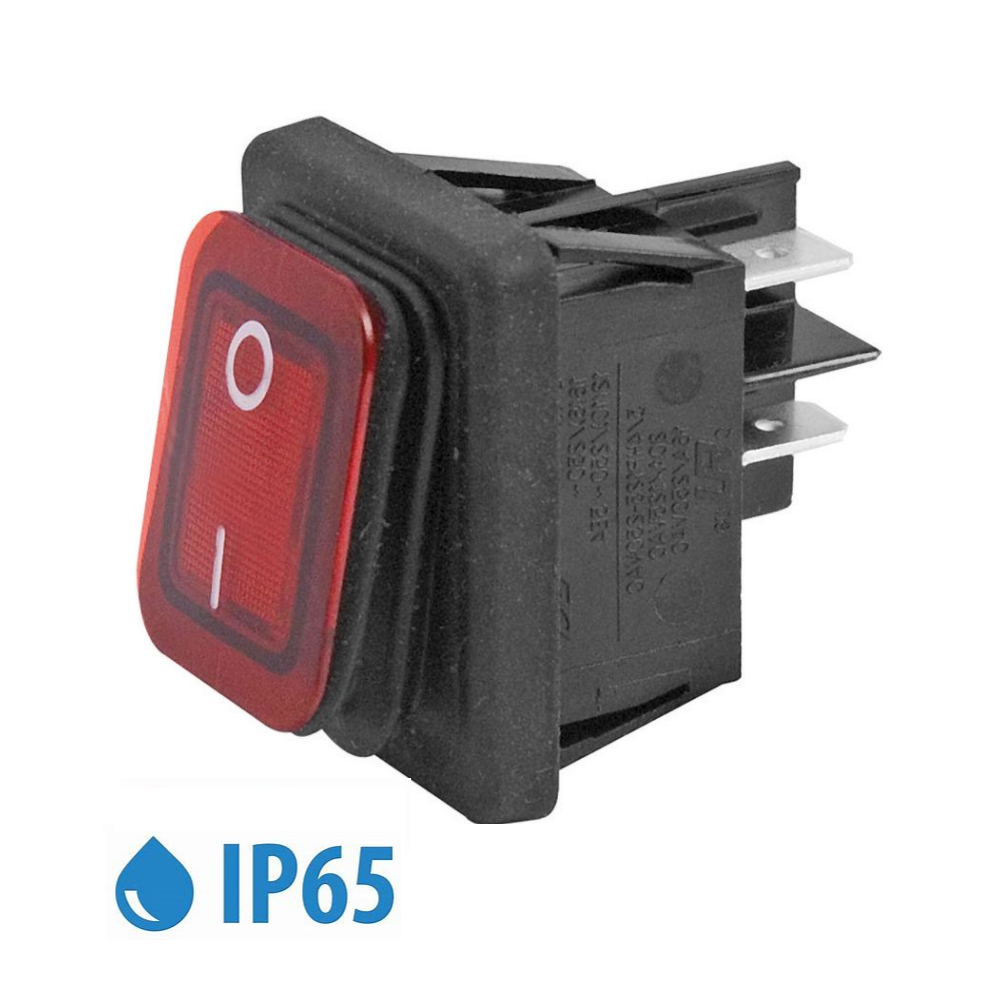 INTERRUTTORE BIPOLARE LUMINOSO ROSSO, RESISTENTE ALL’ACQUA, DA INCASSO, 220V