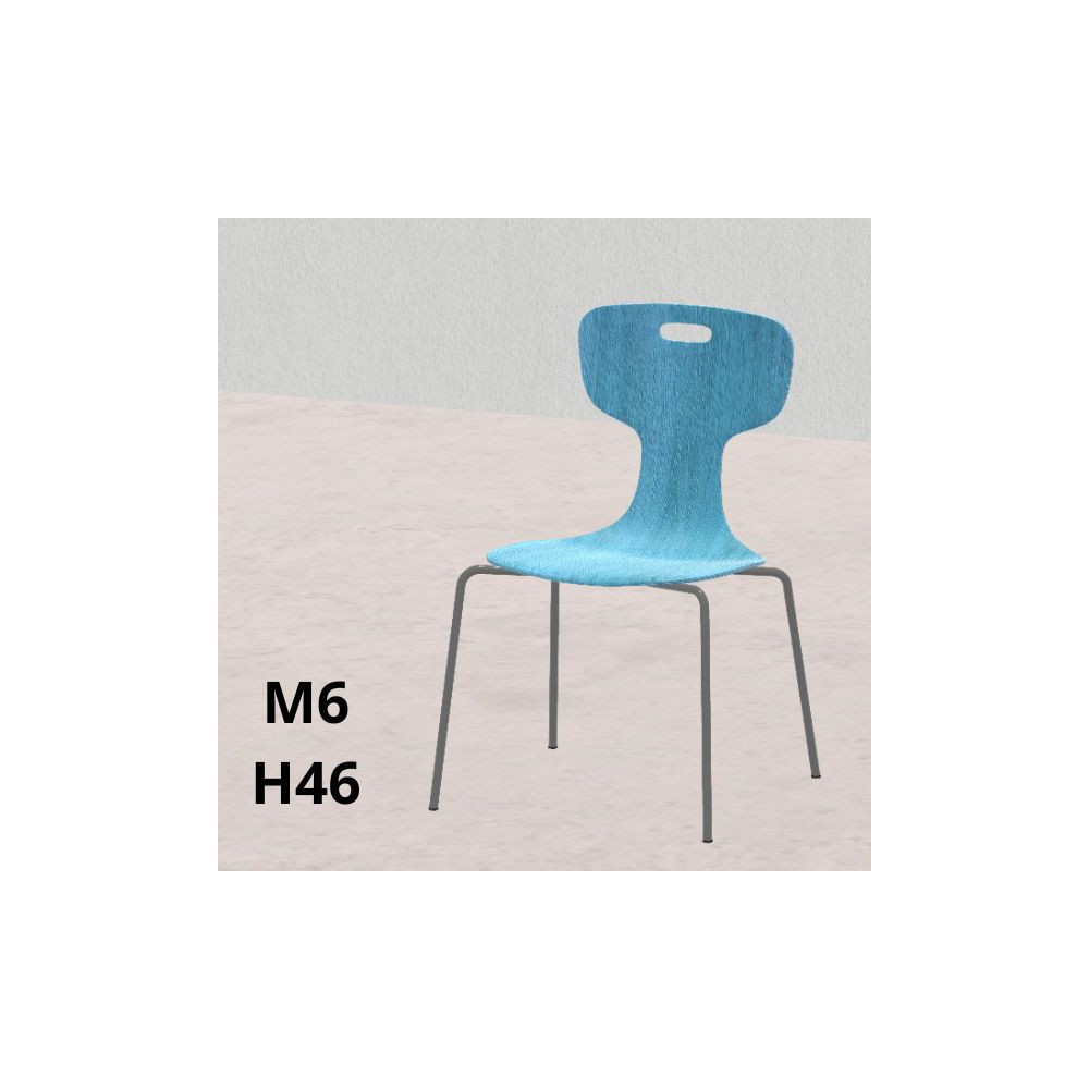 SEDIA GIGLIO Wood blu H 46cm, scocca legno, gambe grigie SD.FLEXW.4GF.M6GC.BL