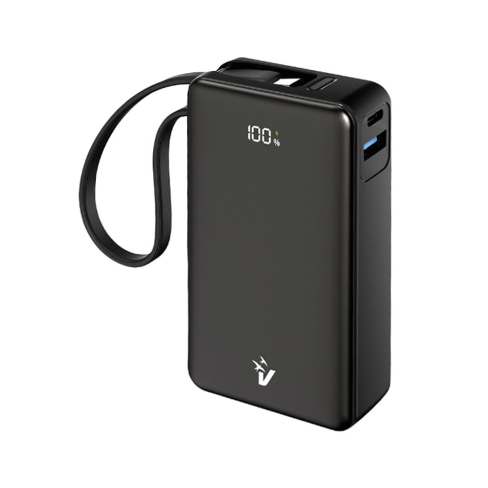VULTECH VPB-LP10BK - POWER BANK 10.000 MAH - LCD - USB-A + USB-C - QUICKCHARGE 35W - CAVO INTEGRATO