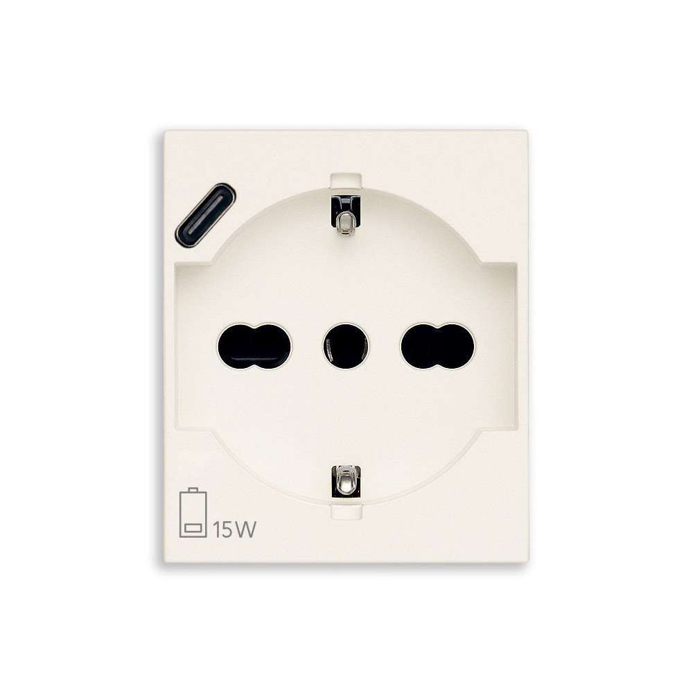 30210.USBB Vimar LINEA Presa SCHUKO 2P+T 16A universale + USB C, bianco, 2 moduli