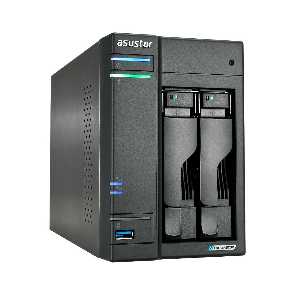 ASUSTOR LOCKERSTOR 2 (AS6702T) - 2 BAY TOWER NAS, QUAD-CORE 2.0GHZ CPU, DUAL 2.5GBE PORTS, 4GB RAM DDR4, 4X M.2 SSD SLOTS