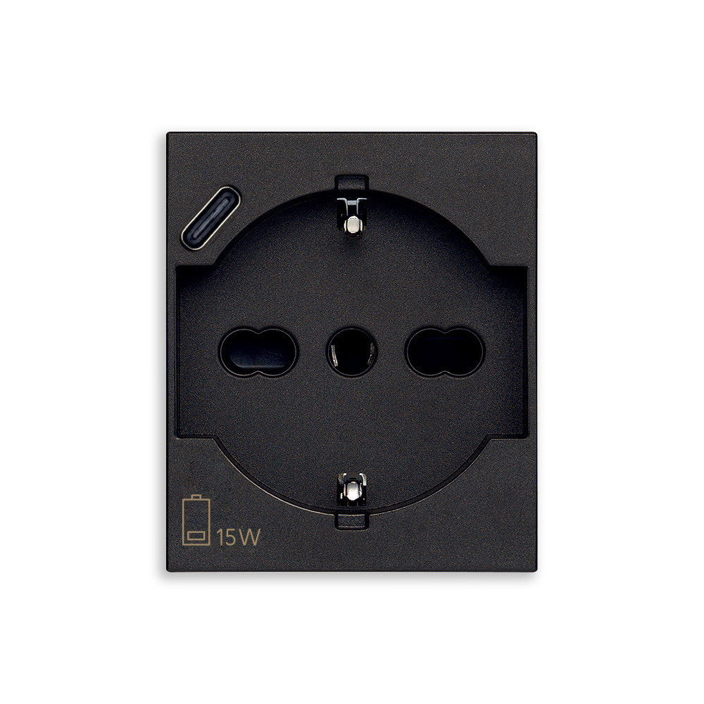 30210.USBG Vimar LINEA Presa SCHUKO 2P+T 16A universale + USB C, nero, 2 moduli