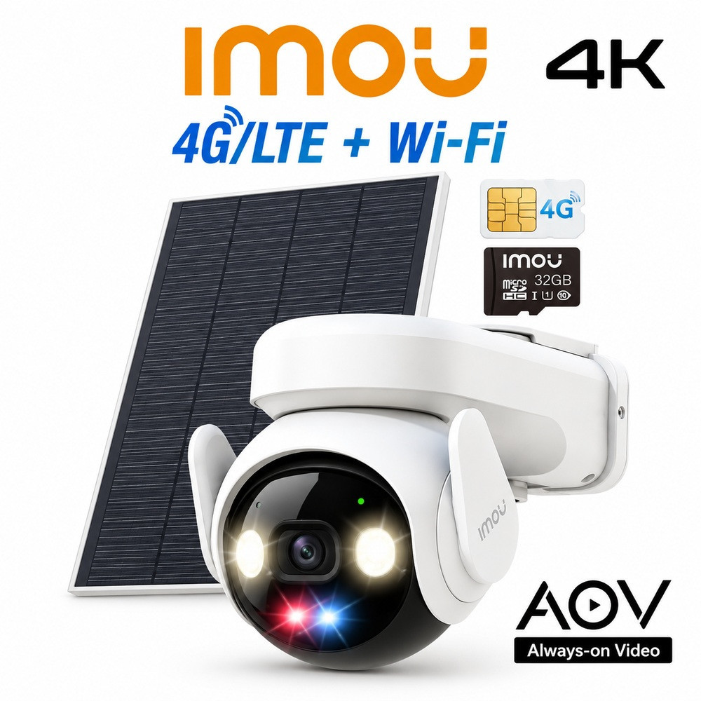 Imou AOV PT 8MP 4K – Kit telecamera 4G/Wi-Fi con pannello solare, SIM e microSD 32GB