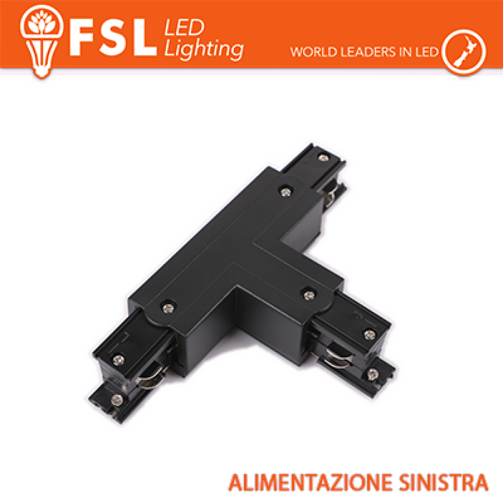 FSL Connettore Forma T sinistra per Binario Trifase - Colore NERO
