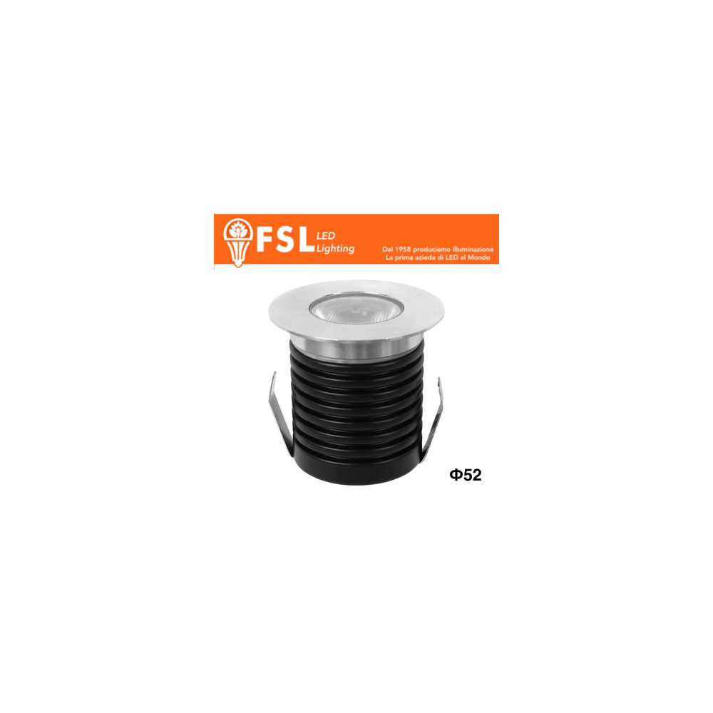 FSL POLARIS Punto luce LED da incasso impermeabile 5W 3000K IP65, 400lm, CRI≥90, Foro Φ45mm, DC24V Calpestabile
