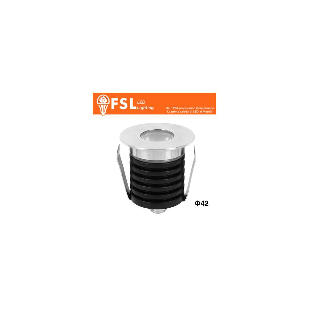 FSL POLARIS Punto luce LED da incasso impermeabile 3W 3000K IP65, 240lm, CRI≥90, Foro Φ35mm, DC24V Calpestabile
